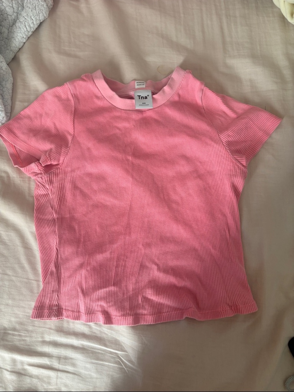 TNA Pink Ribbed Crew Neck Tee - Girls